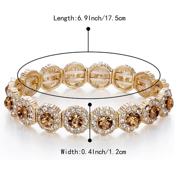 Women's Crystal Rhinestone Beaded Stretch Bangle Bracelet Bridal Jewelry - Picture 4 of 5